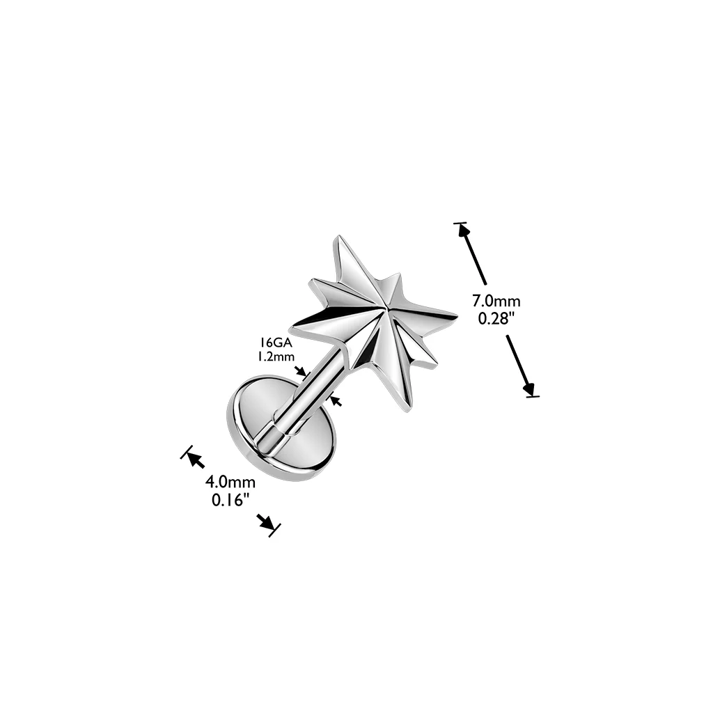 Titanium Internally Threaded Starburst Labret Stud Tragus Lobe Helix - Image 4