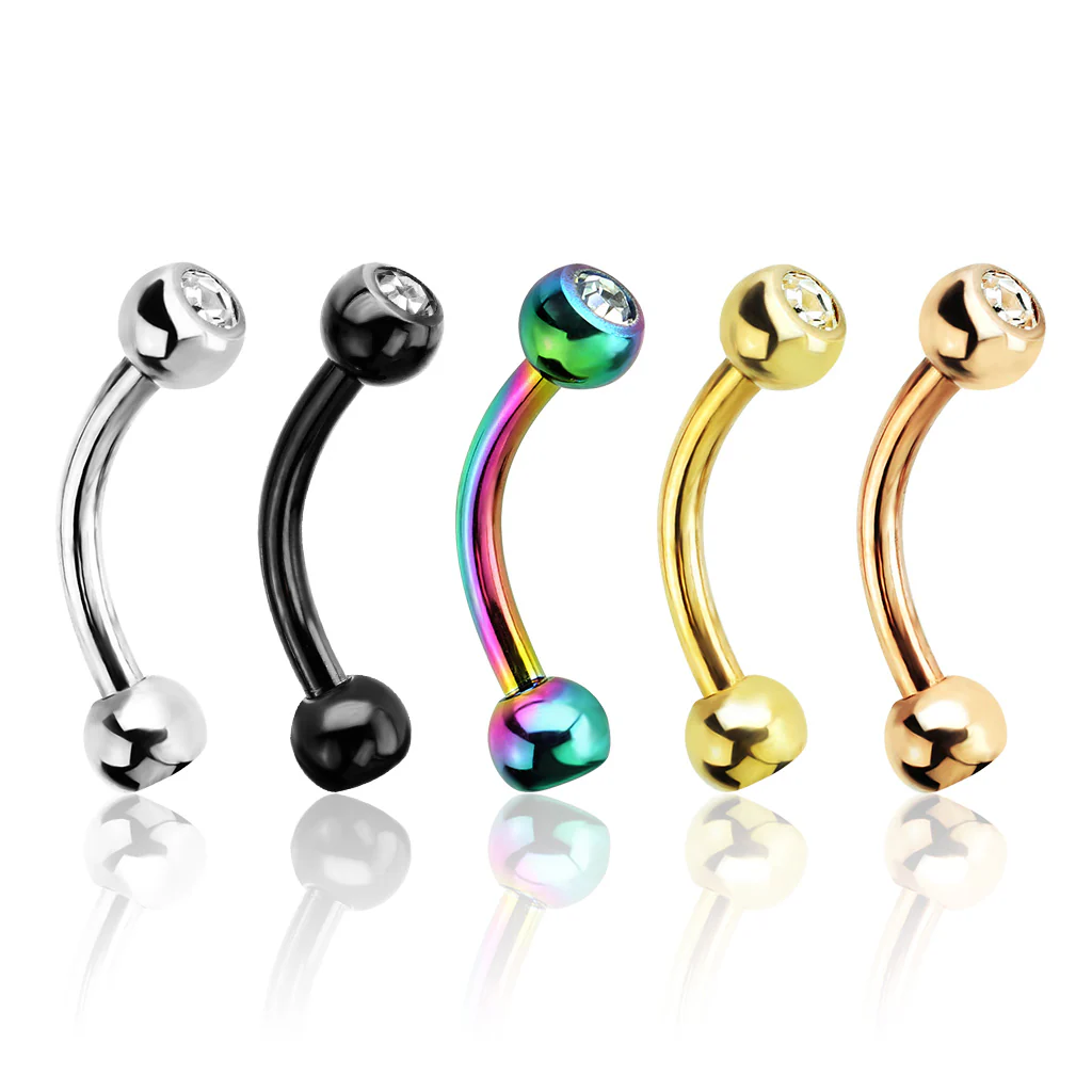 Titanium IP CZ Balls Surgical Steel Eyebrow Curve Ring Pack - Image 2