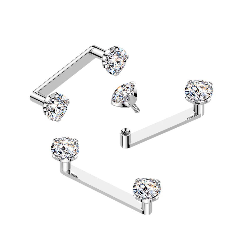 Titanium Prong CZ Top Anchor Dermal Surface Bar Piercing 14G - Image 2