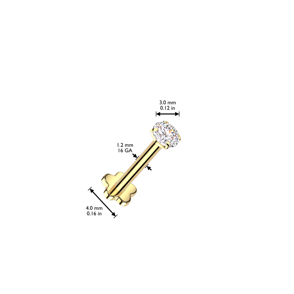 Titanium Prong Set CZ & Flower Base Back Labret Ear Cartilage Tragus - Image 2