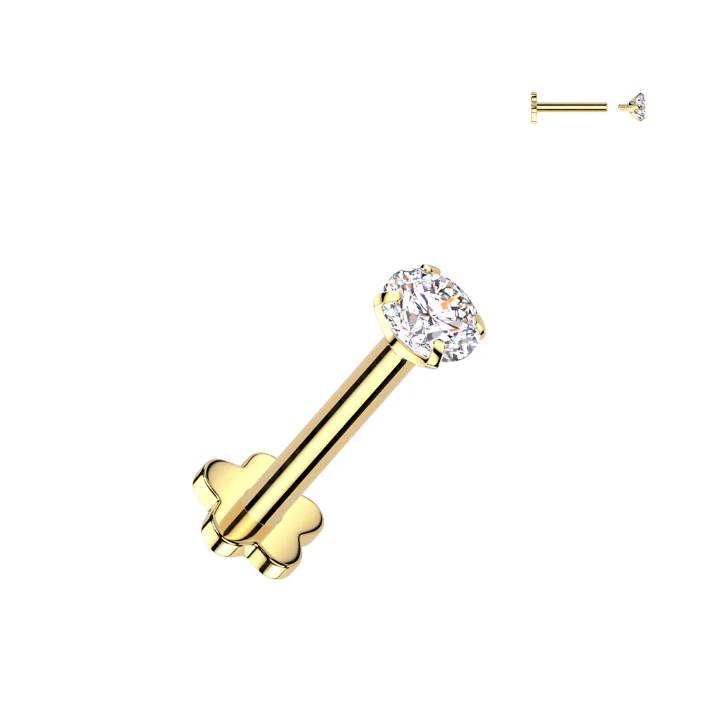 Titanium Prong Set CZ & Flower Base Back Labret Ear Cartilage Tragus - Image 3