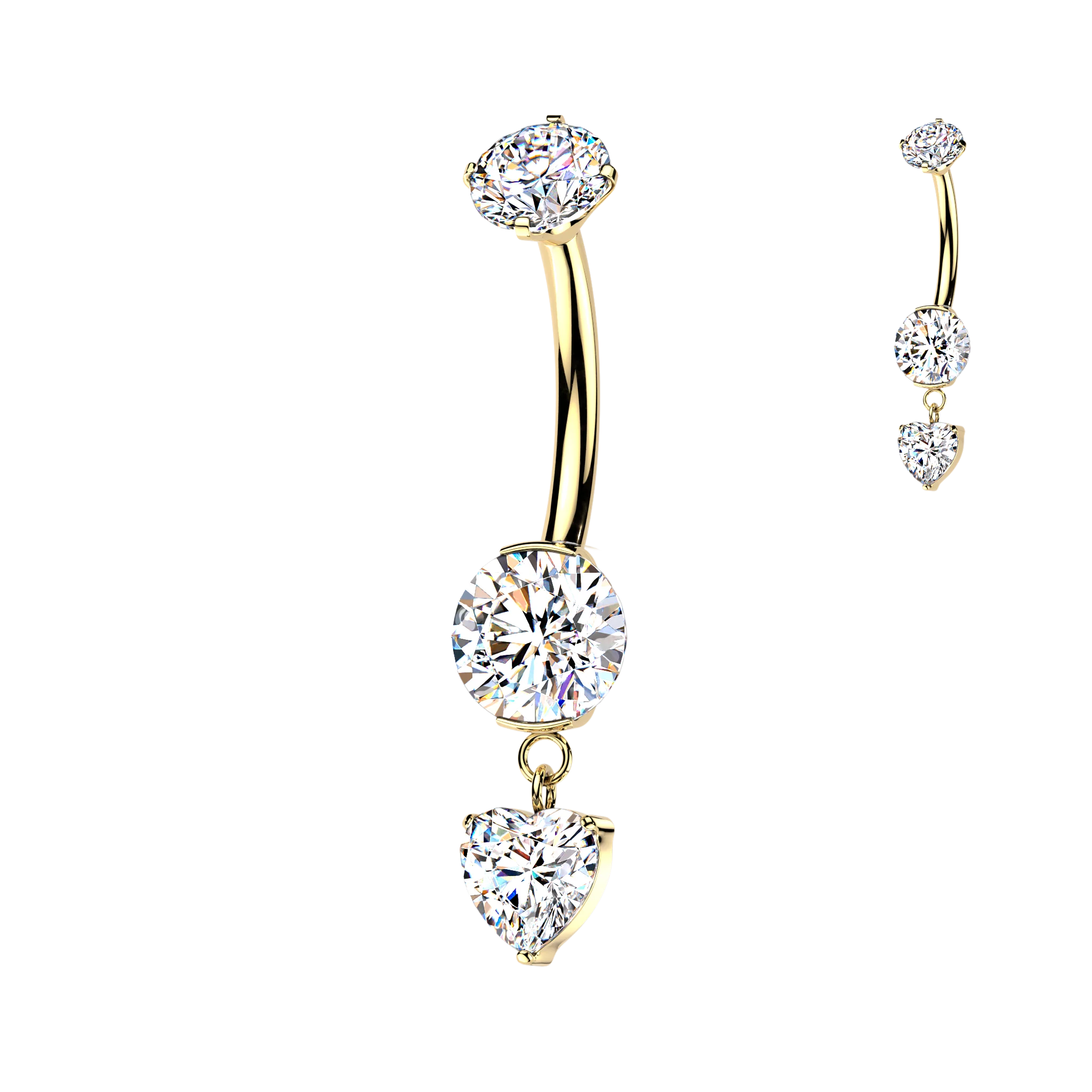 Titanium Prong Set CZ Heart Dangle Belly Button Rings