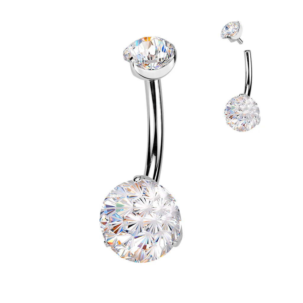 Titanium Prong Set Fireworks Cut CZ Belly Button Ring - Image 3