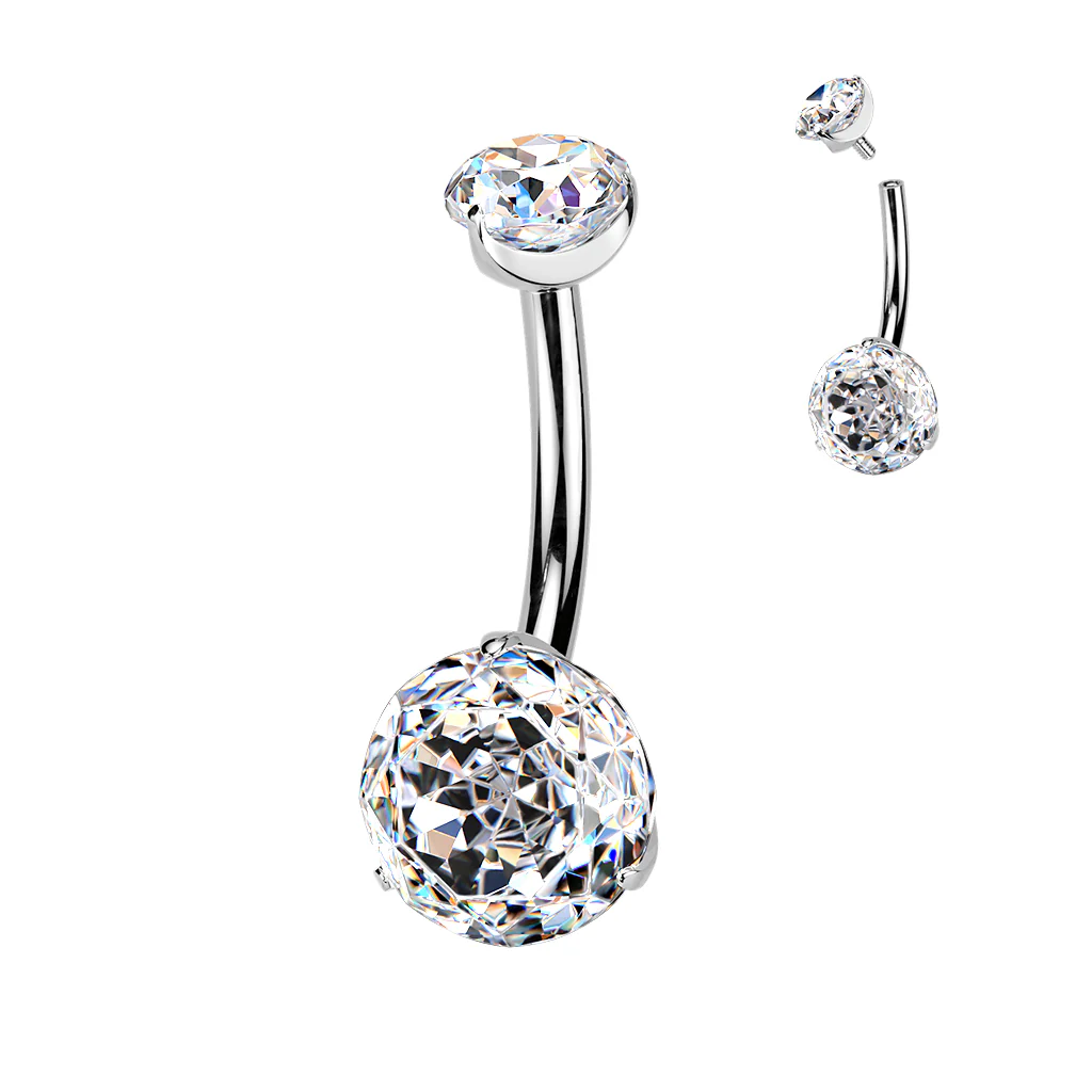 Titanium Prong Set Millennium Rose Cut CZ Belly Button Ring - Image 2