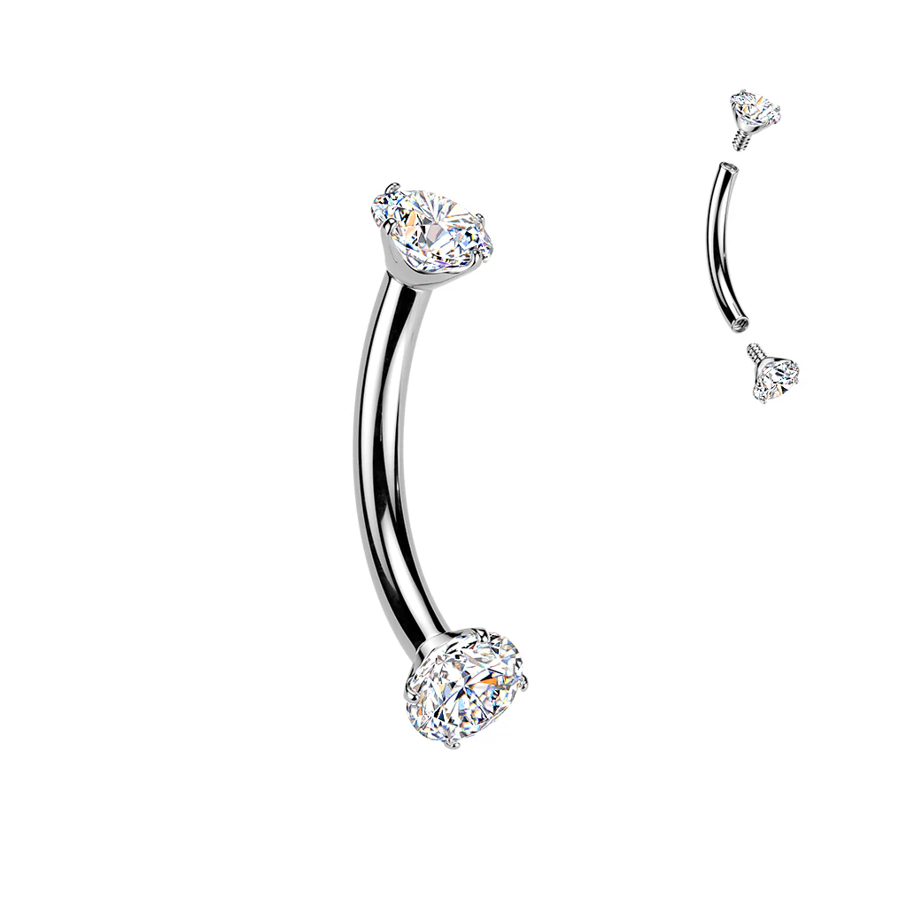 Titanium Prong Set Moissanite Eyebrow Curved Barbell - Image 2