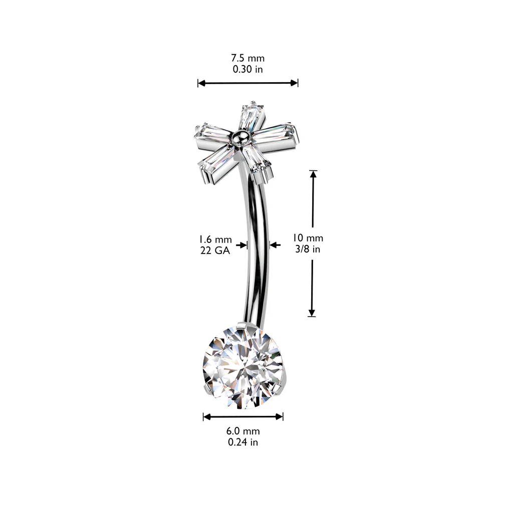 Titanium Prong Set CZ 5 Baguette CZ Flower Top Navel Belly Button Ring - Image 3