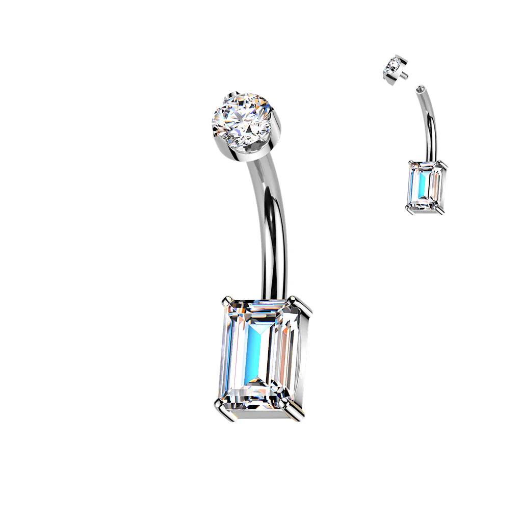 Titanium Rectangular Emerald Cut Moissanite Belly Button Ring - Image 8