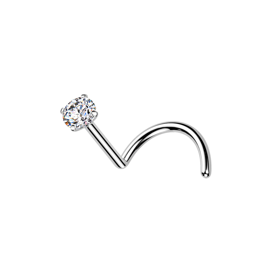 Titanium Round Moissanite Stone Nose Screw Ring - Image 4