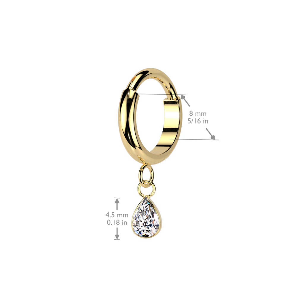 Titanium TearDrop CZ Hinged Segment Hoop Ring Ear Cartilage - Image 4