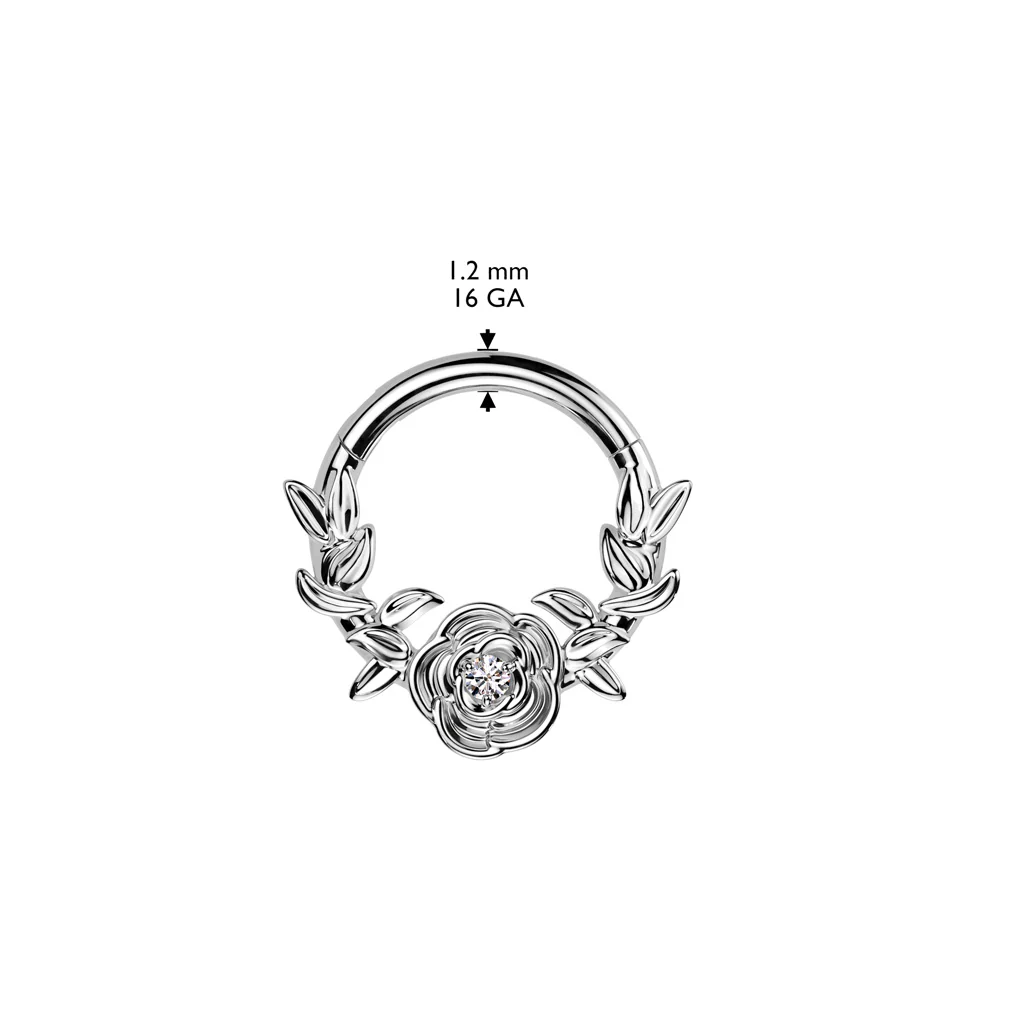 Titanium Forward Facing Rose CZ Segment Hoop Ring Nose Septum Cartilage - Image 4