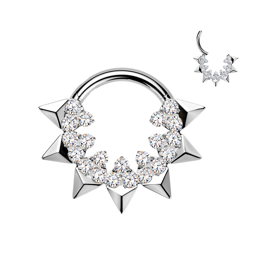 Titanium Spike & CZ Hinged Segment Hoop Ring For Daith Helix Cartilage - Image 3