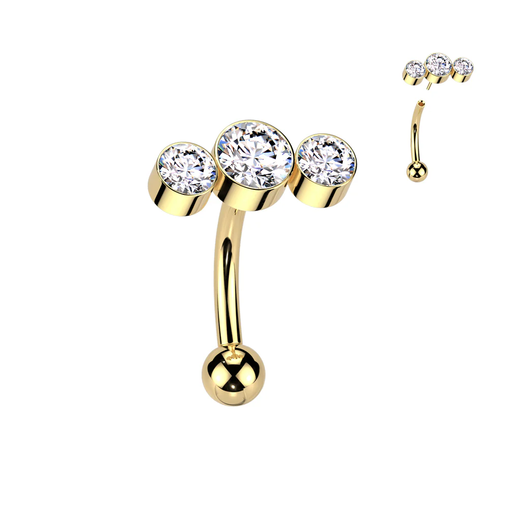 Titanium Threadless Eyebrow Curve with 3 CZ & Opal Top - Image 3