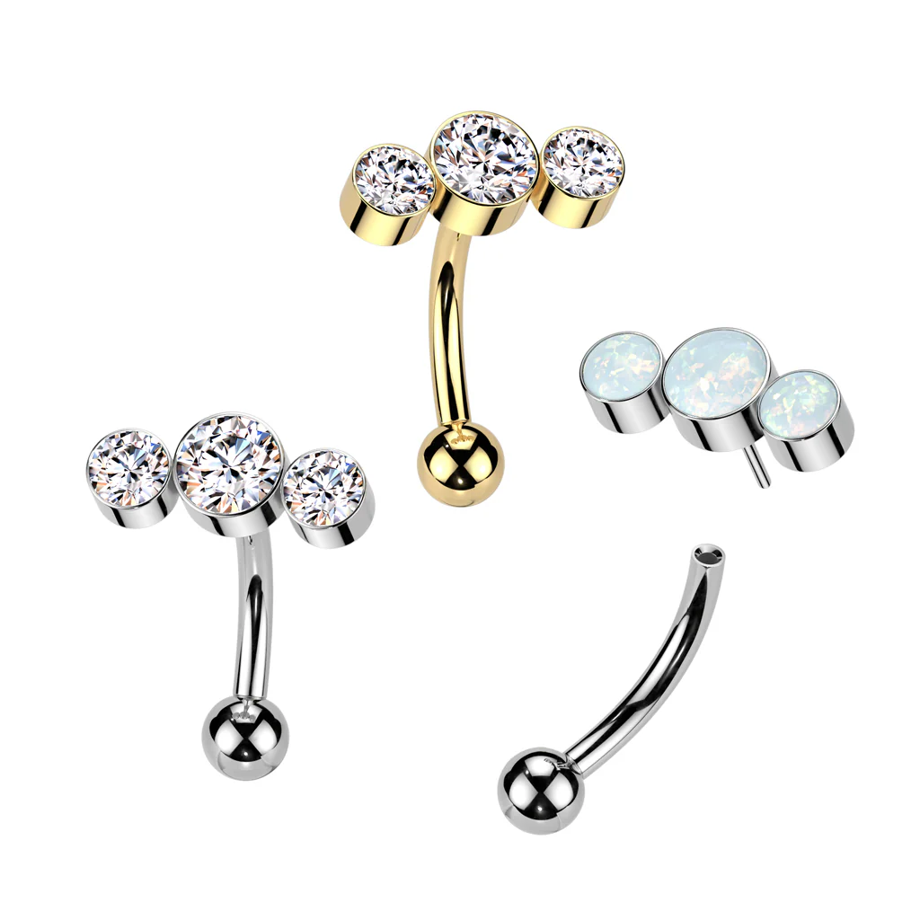 Titanium Threadless Eyebrow Curve with 3 CZ & Opal Top - Image 4