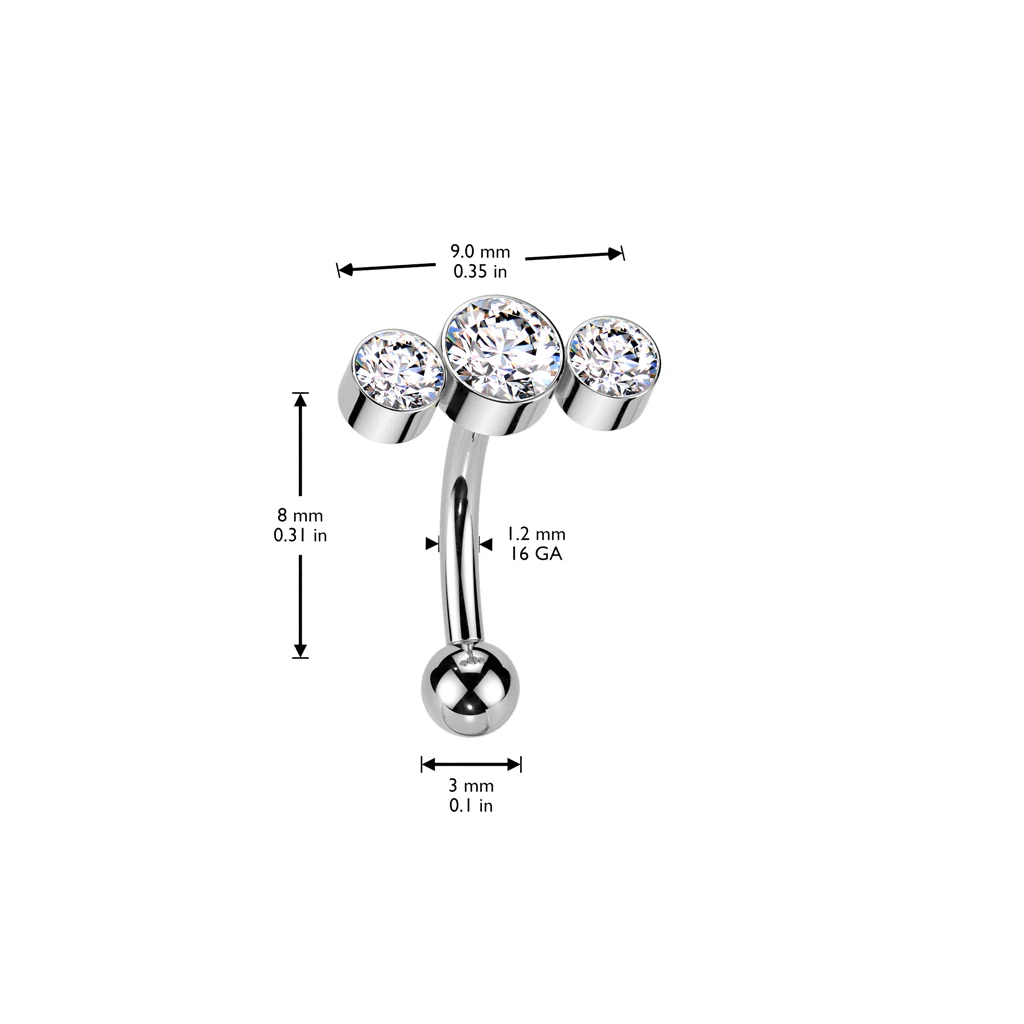 Titanium Threadless Eyebrow Curve with 3 CZ & Opal Top - Image 5