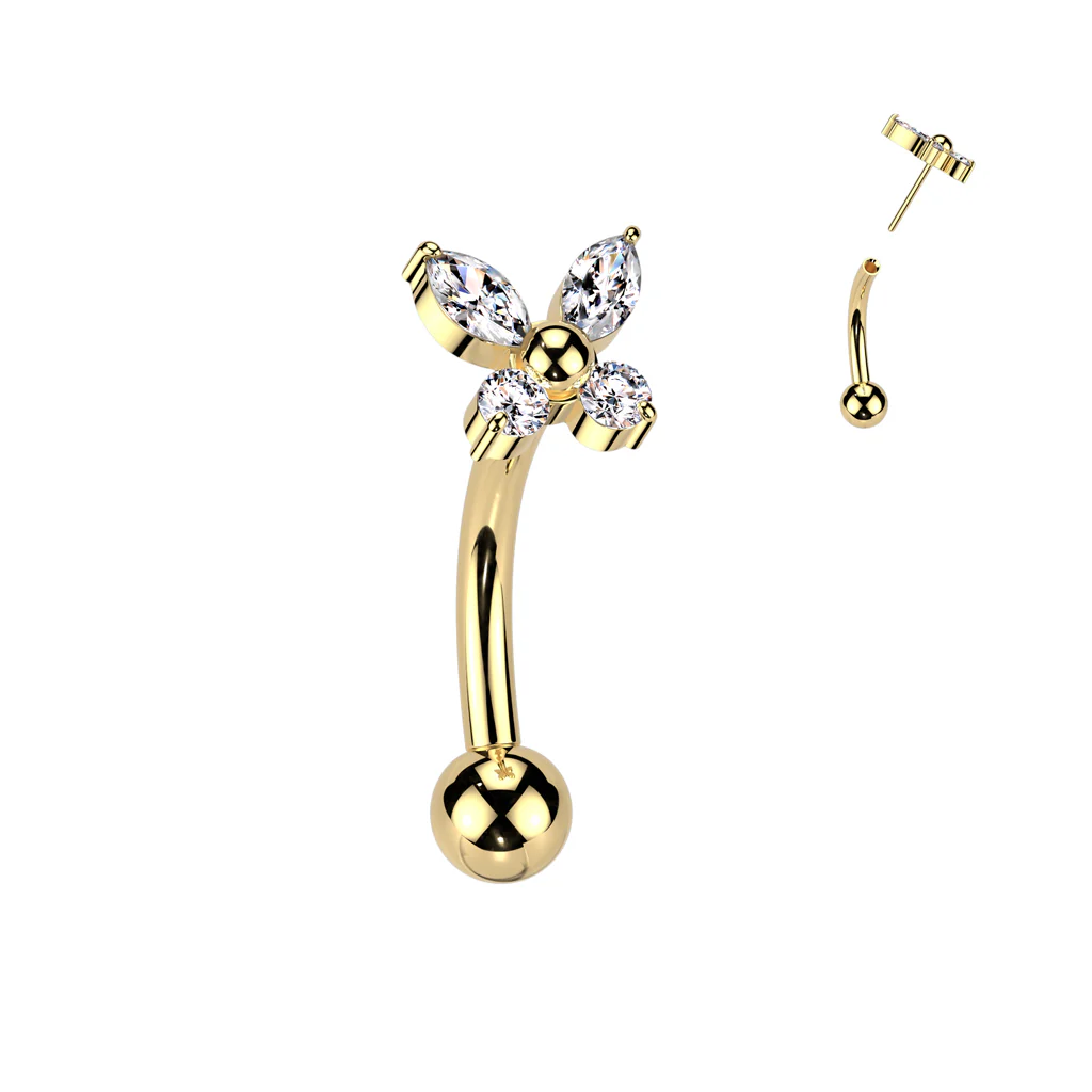 Titanium Threadless Push In CZ Butterfly Eyebrow Curved Barbell - Image 2