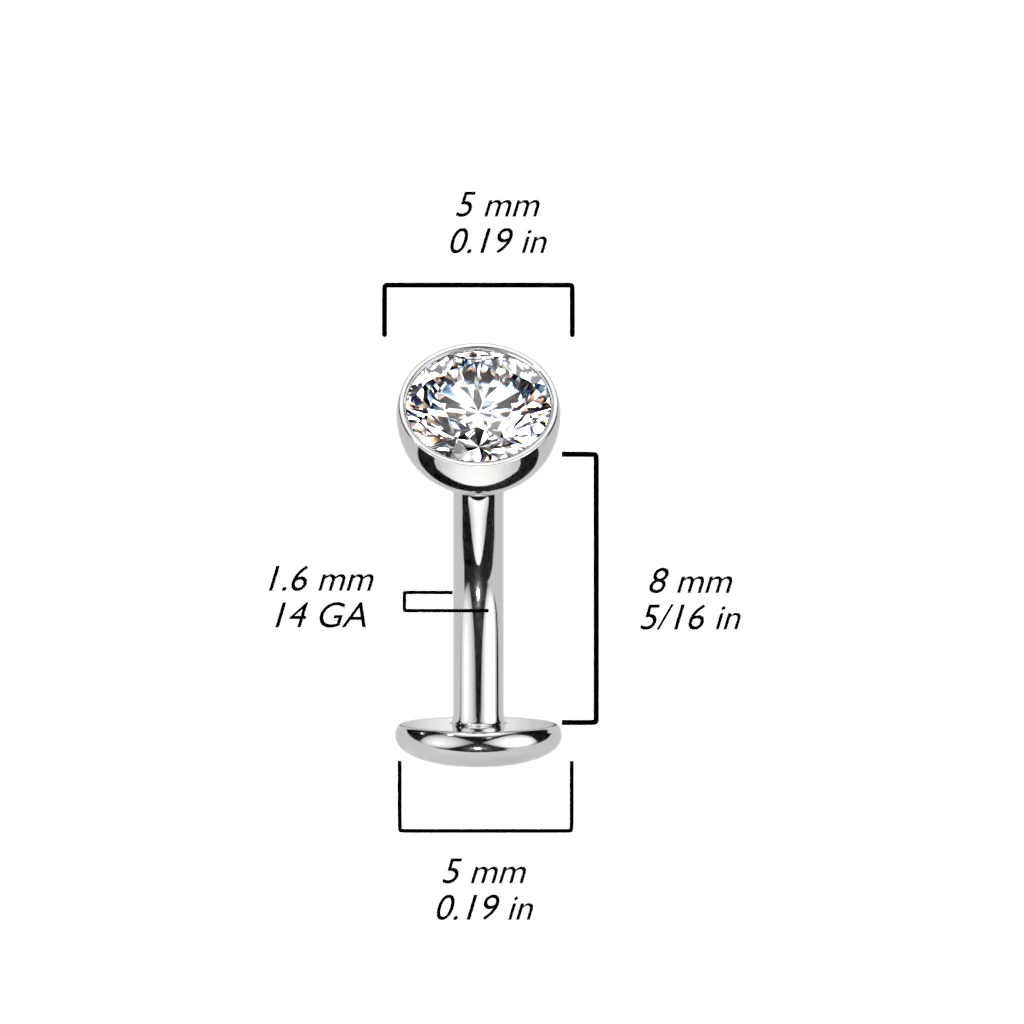 Titanium Threadless Floating Base Bezel CZ Long Belly Ring - Image 3