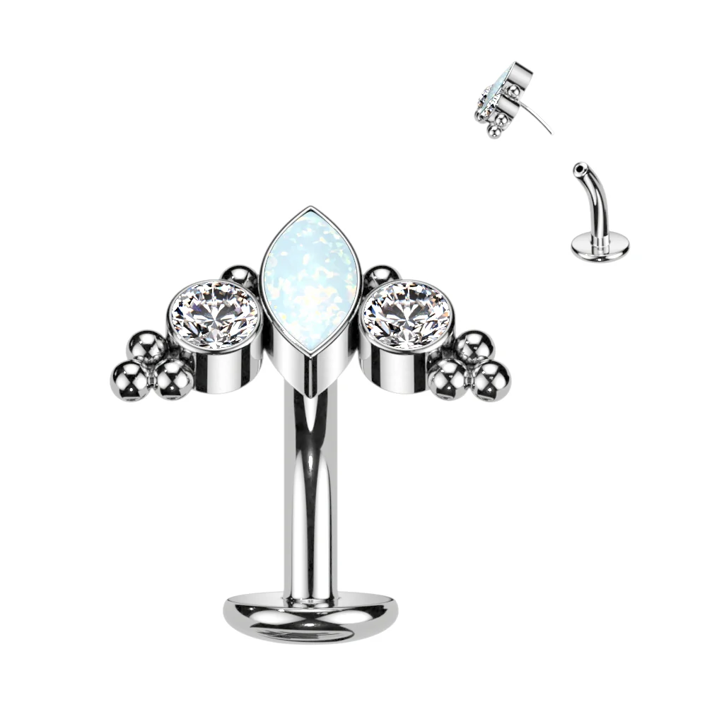 Titanium Threadless Floating Base Marquise CZ or Opal Long Belly Ring - Image 3