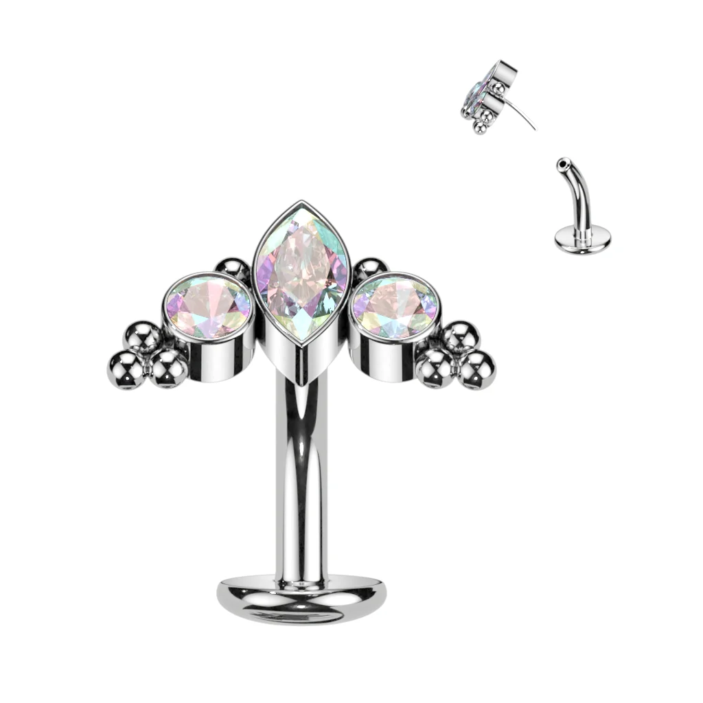 Titanium Threadless Floating Base Marquise CZ or Opal Long Belly Ring - Image 4