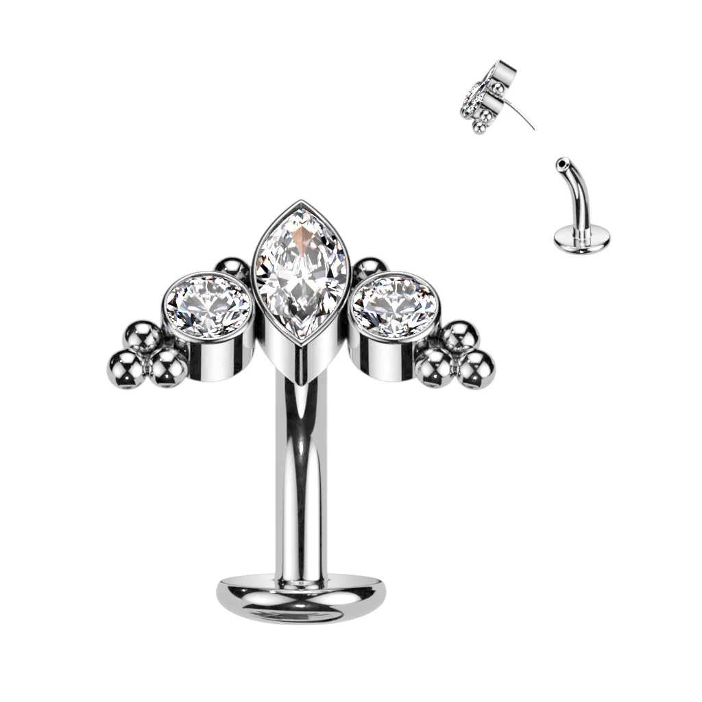 Titanium Threadless Floating Base Marquise CZ or Opal Long Belly Ring - Image 5