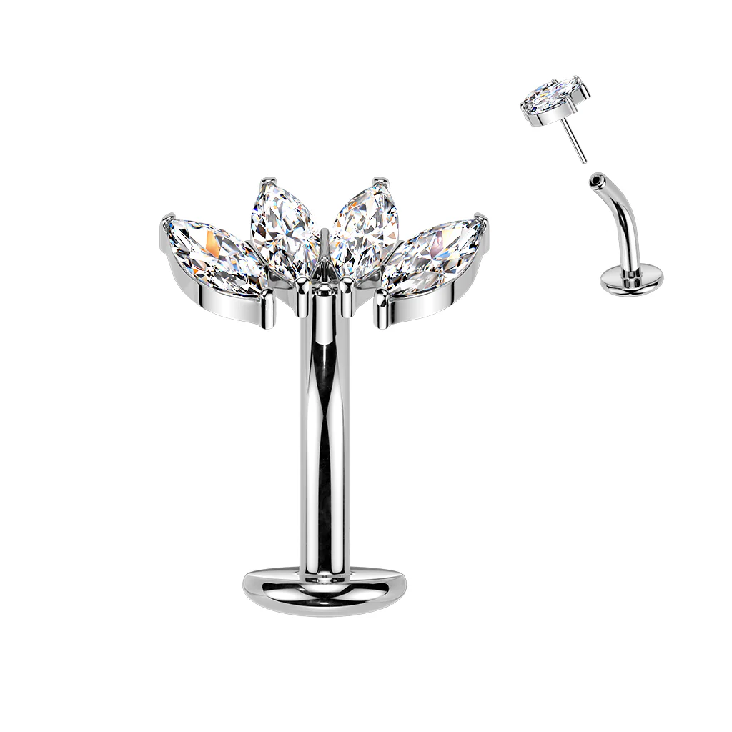 Titanium Threadless Floating Convex Base 4 Marquise CZ Fan Top Belly Button Ring - Image 3