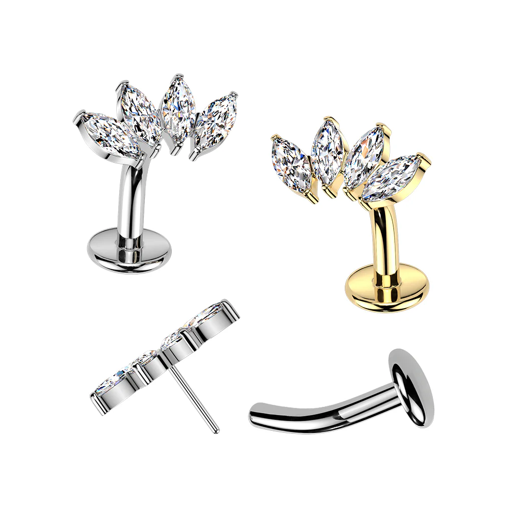 Titanium Threadless Floating Convex Base 4 Marquise CZ Fan Top Belly Button Ring - Image 4