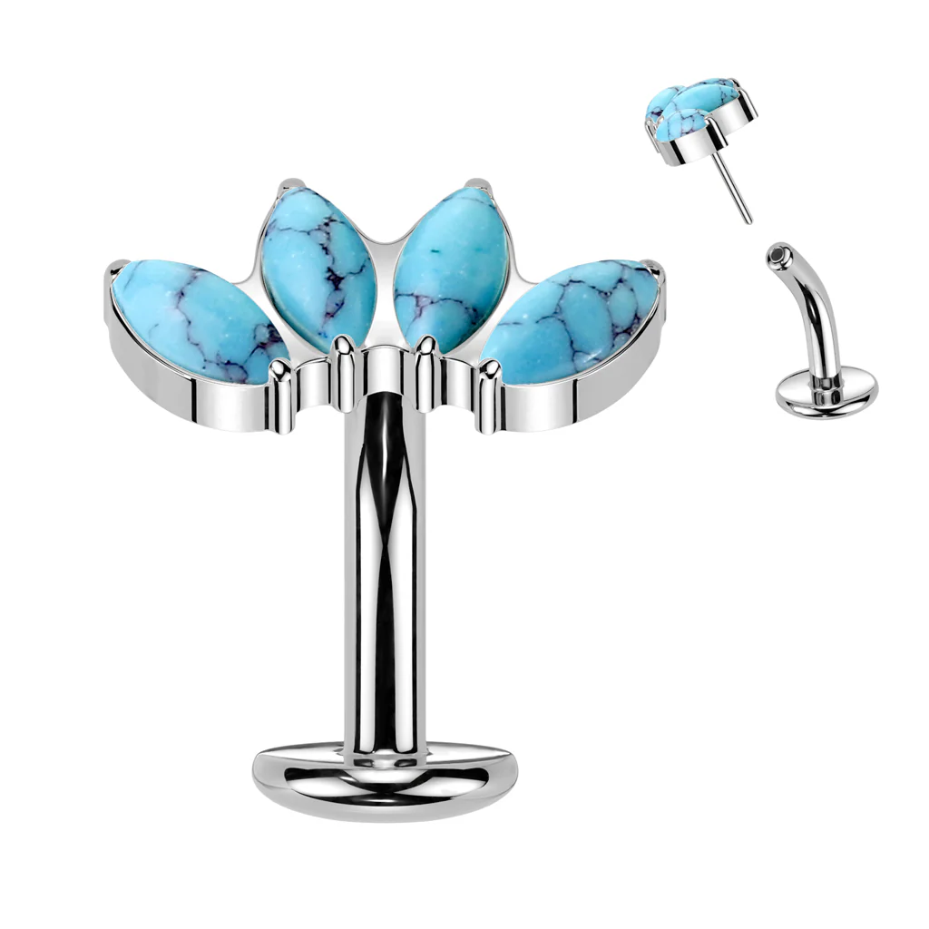 Titanium Threadless Floating Convex Base Natural Stone Top Belly Button Ring - Image 2