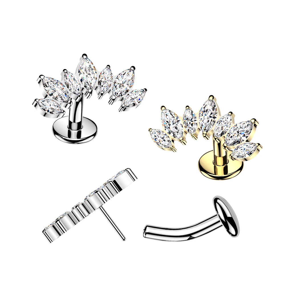 Titanium Threadless Floating Convex Base 7 Marquise CZ Curve Top Belly Button Ring - Image 3