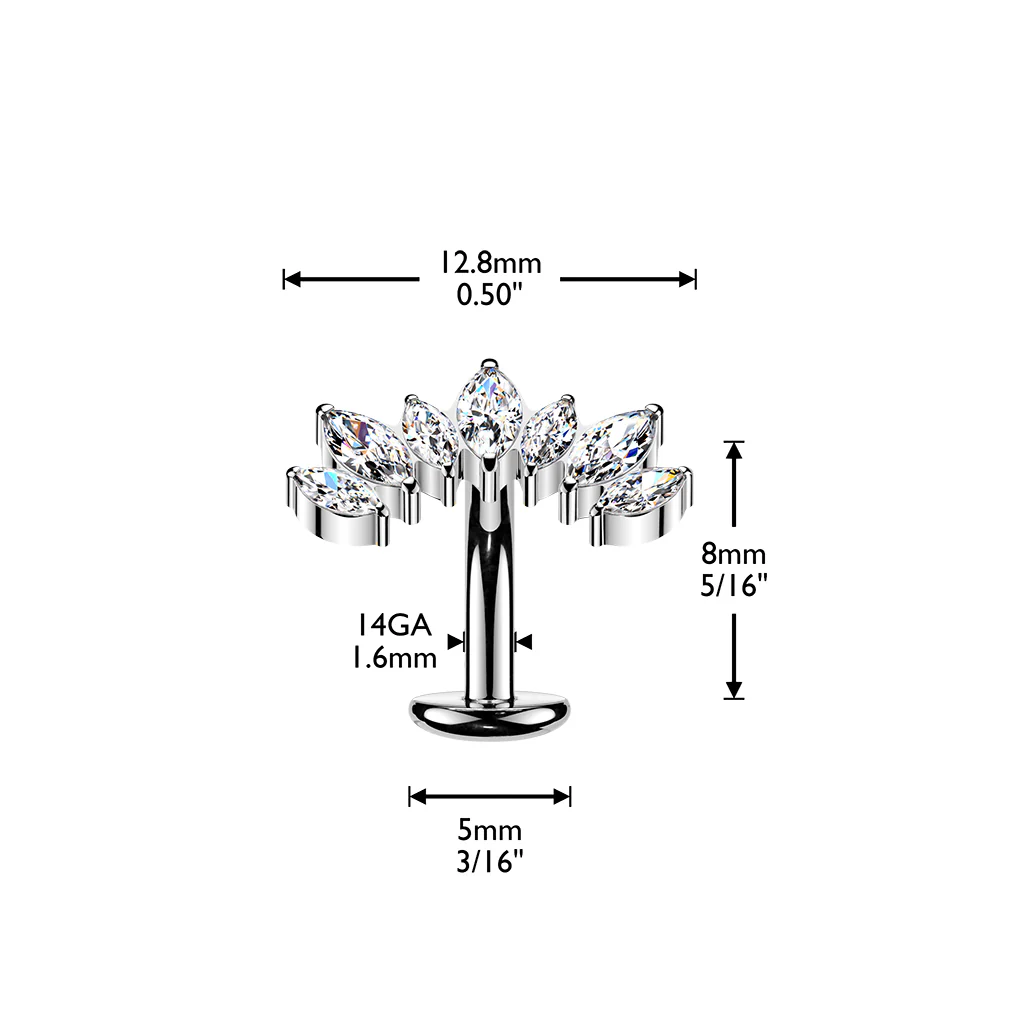 Titanium Threadless Floating Convex Base 7 Marquise CZ Curve Top Belly Button Ring - Image 4