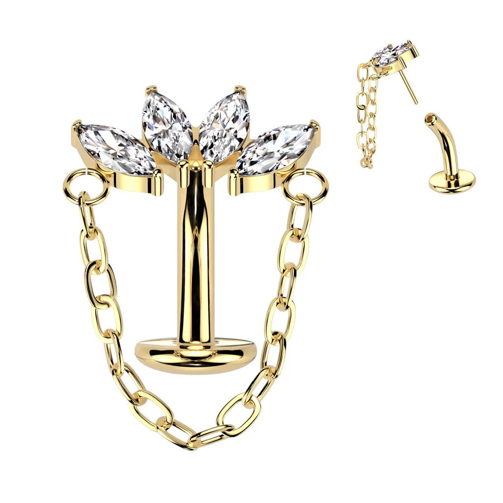 Titanium Threadless Floating Convex Base Marquise CZ Chain Top Belly Button Ring