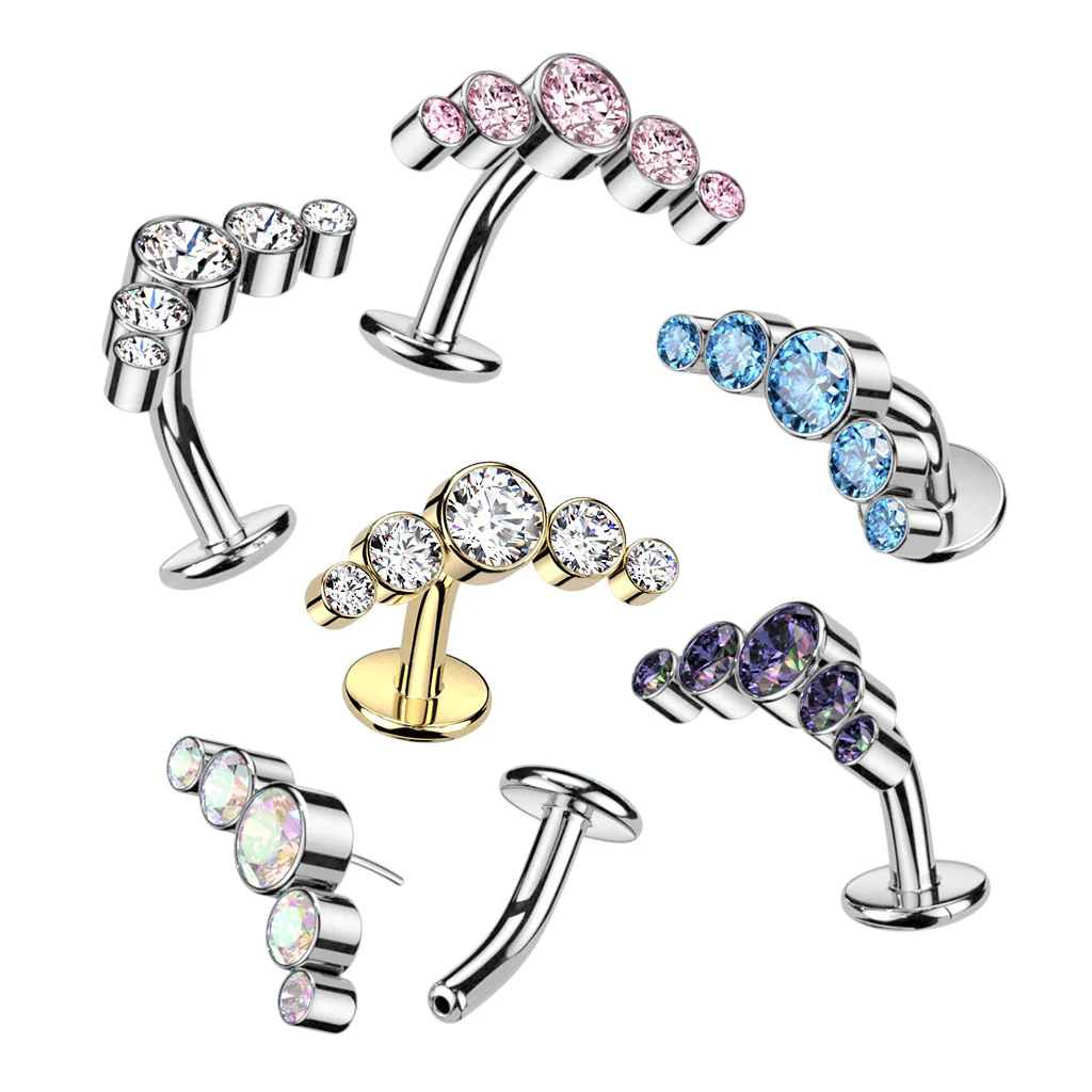 Titanium Threadless Floating Convex Basel 5 Crystals Curve Top Belly Button Ring - Image 10