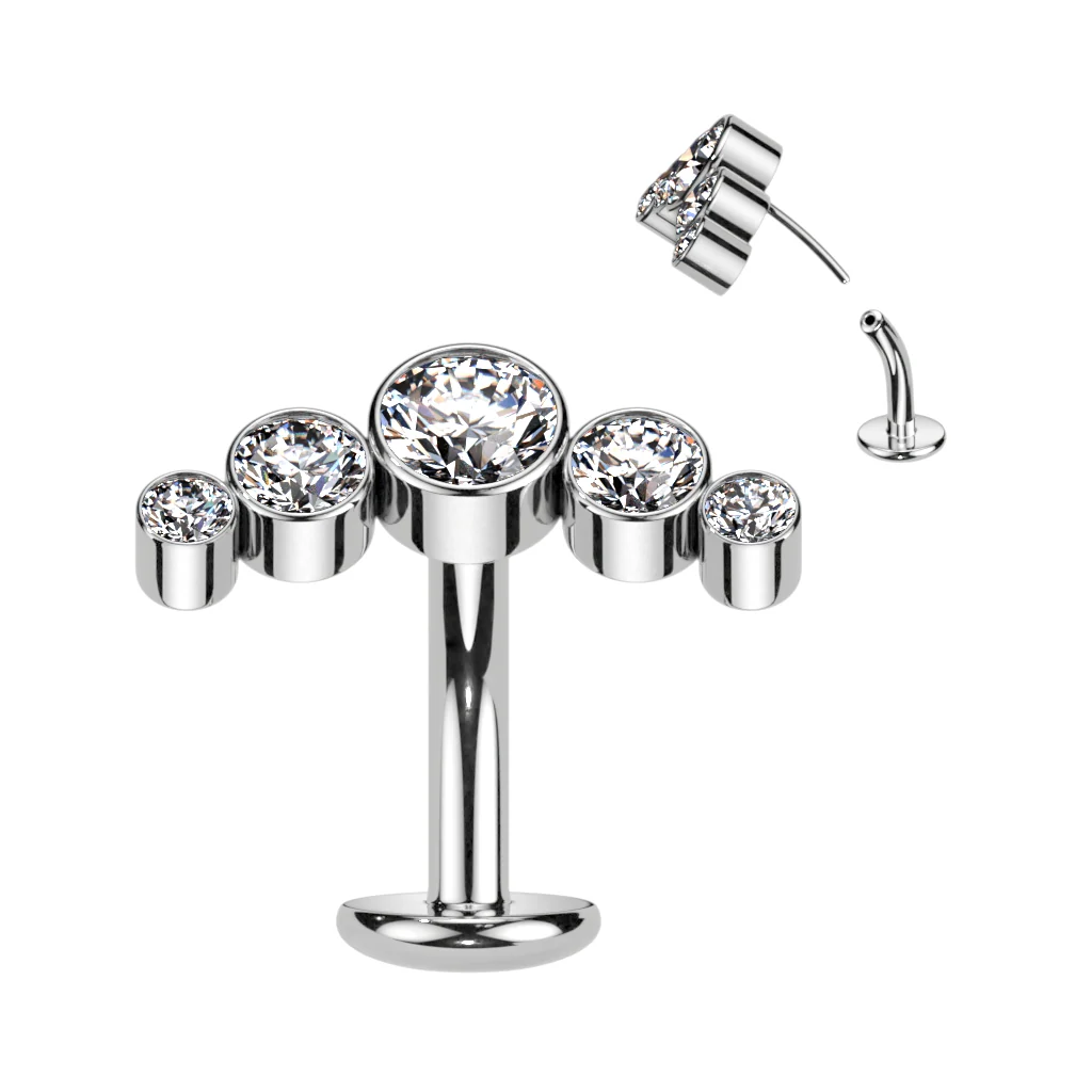 Titanium Threadless Floating Convex Basel 5 Crystals Curve Top Belly Button Ring - Image 3