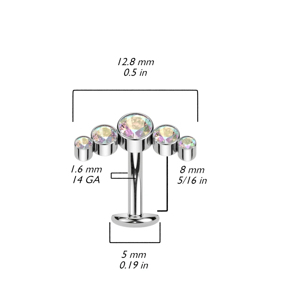 Titanium Threadless Floating Convex Basel 5 Crystals Curve Top Belly Button Ring - Image 4
