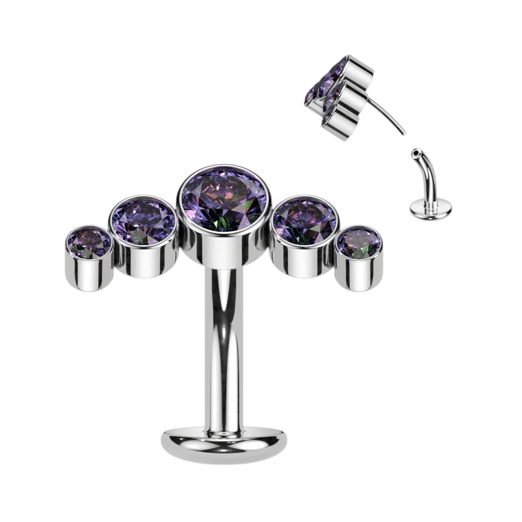 Titanium Threadless Floating Convex Basel 5 Crystals Curve Top Belly Button Ring - Image 5