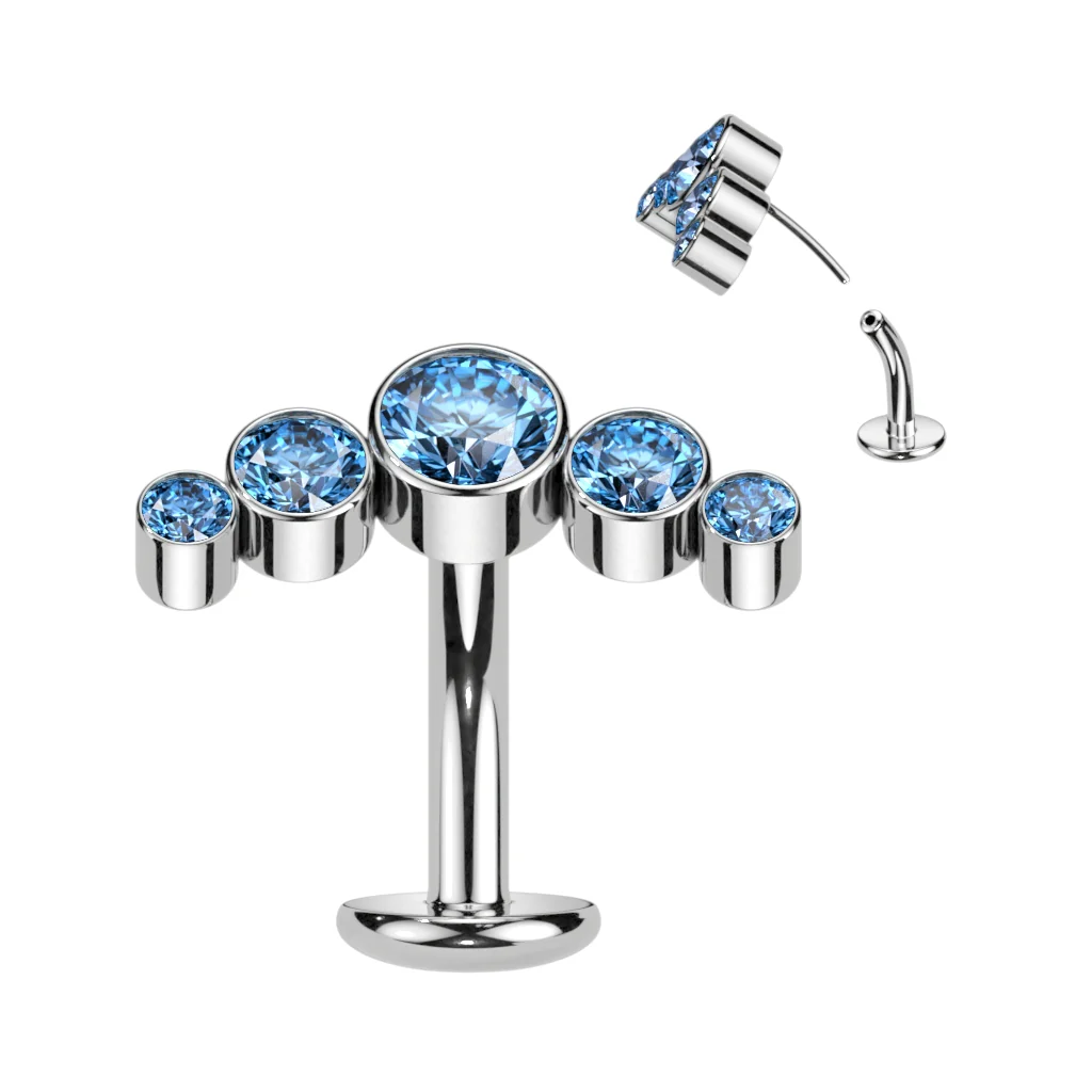 Titanium Threadless Floating Convex Basel 5 Crystals Curve Top Belly Button Ring - Image 6