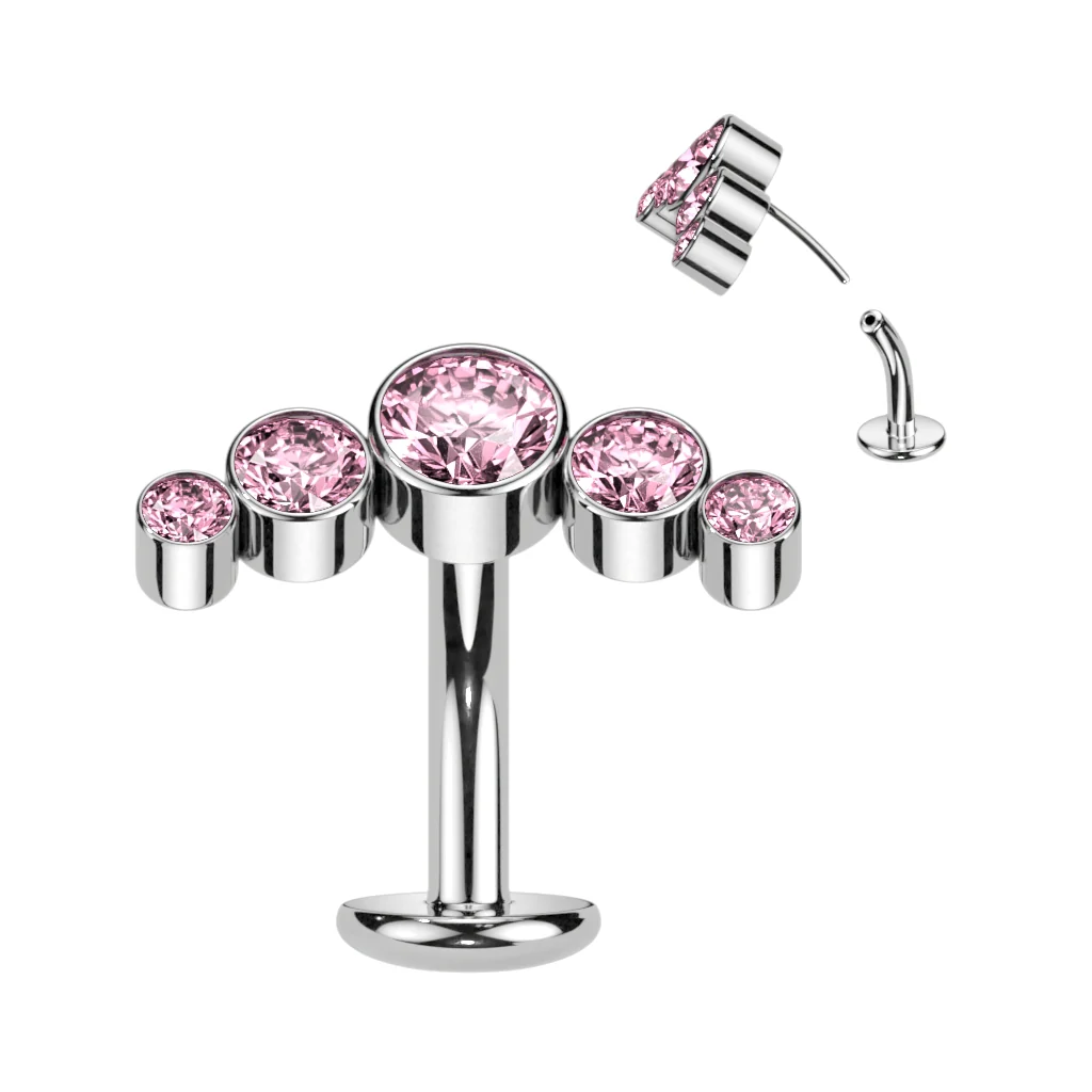 Titanium Threadless Floating Convex Basel 5 Crystals Curve Top Belly Button Ring - Image 7