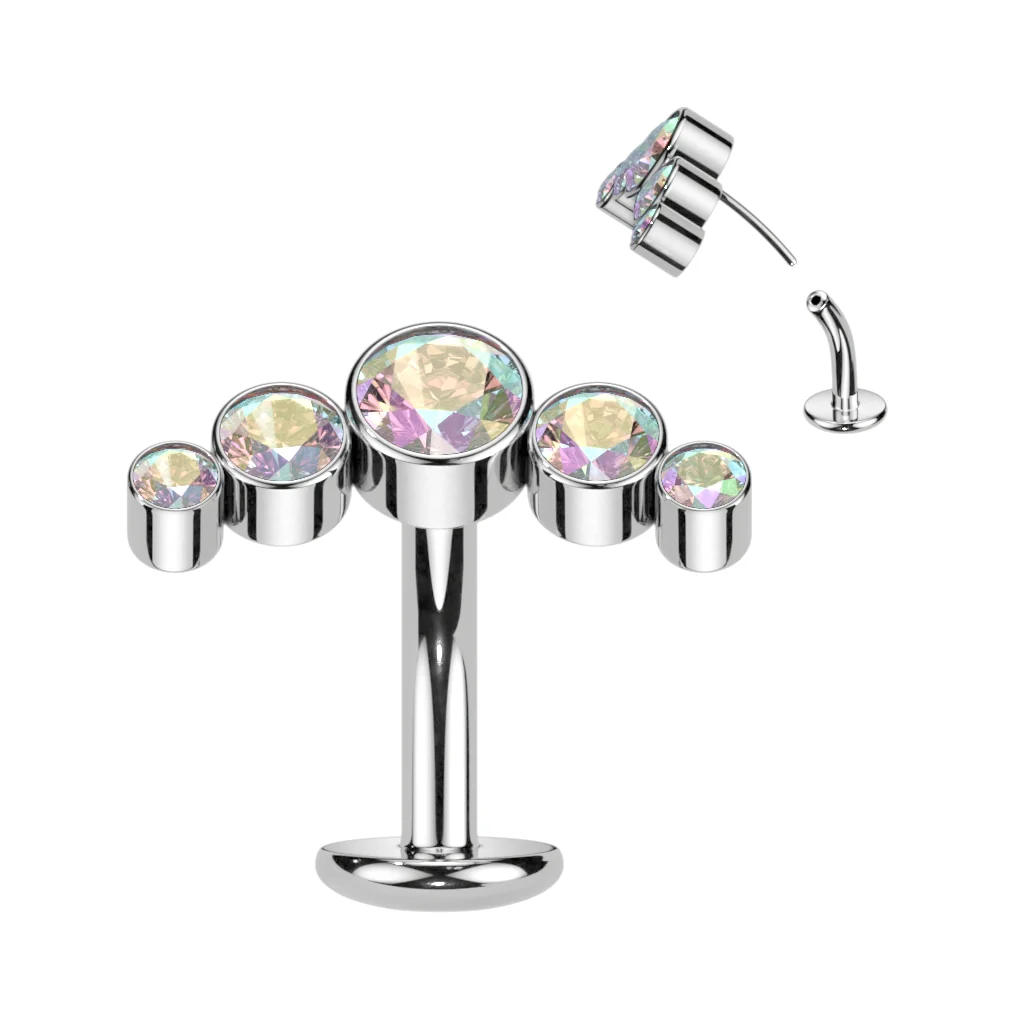 Titanium Threadless Floating Convex Basel 5 Crystals Curve Top Belly Button Ring - Image 9