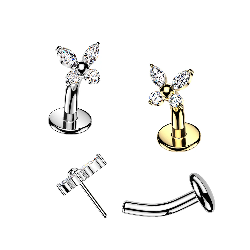 Titanium Threadless Floating Convex Base Butterfly CZ Top Belly Button Ring