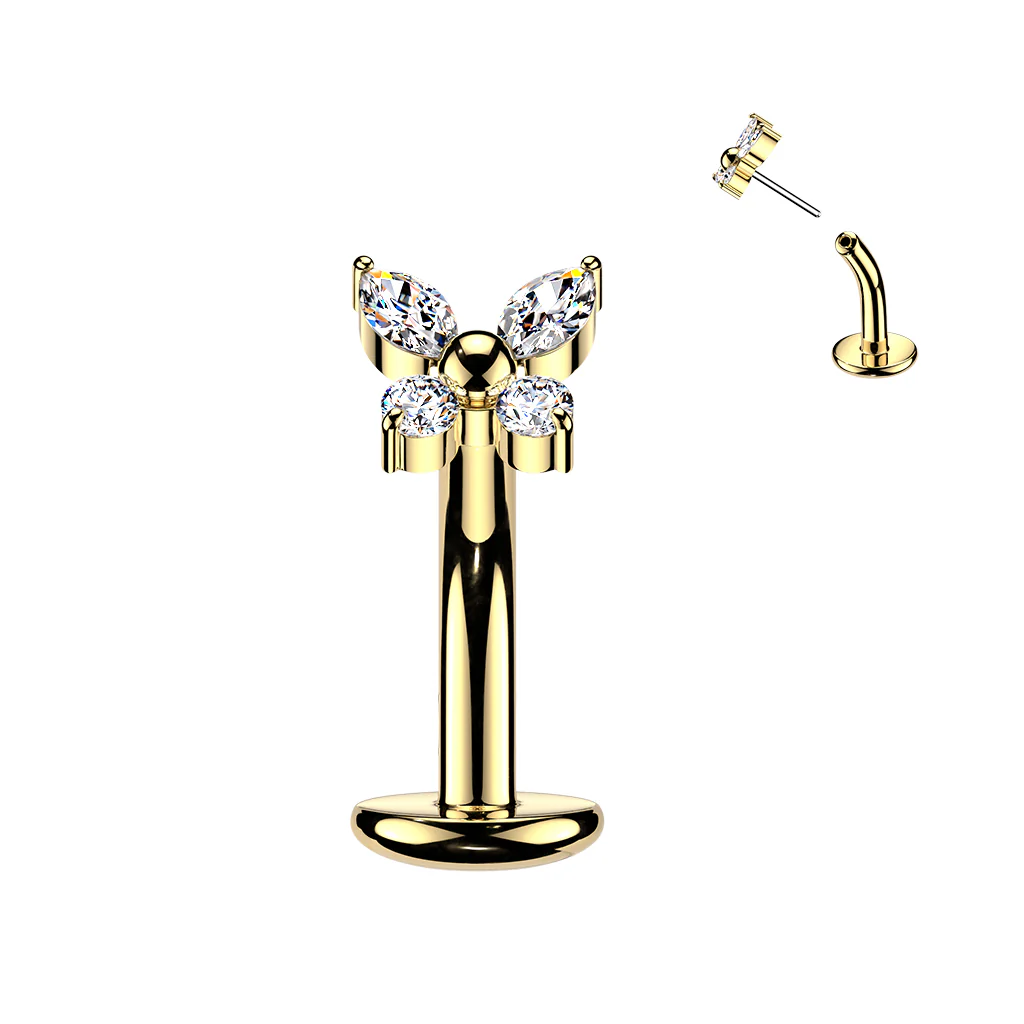 Titanium Threadless Floating Convex Base Butterfly CZ Top Belly Button Ring - Image 2