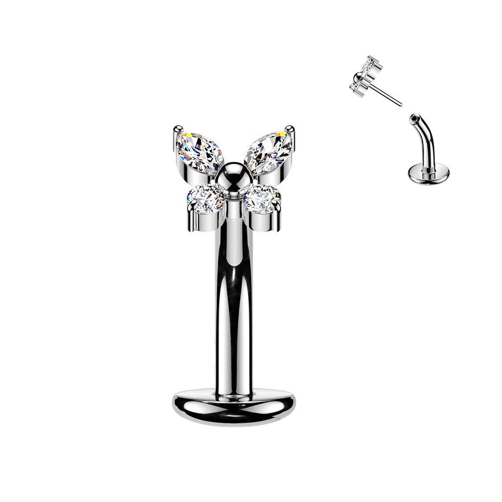 Titanium Threadless Floating Convex Base Butterfly CZ Top Belly Button Ring - Image 3