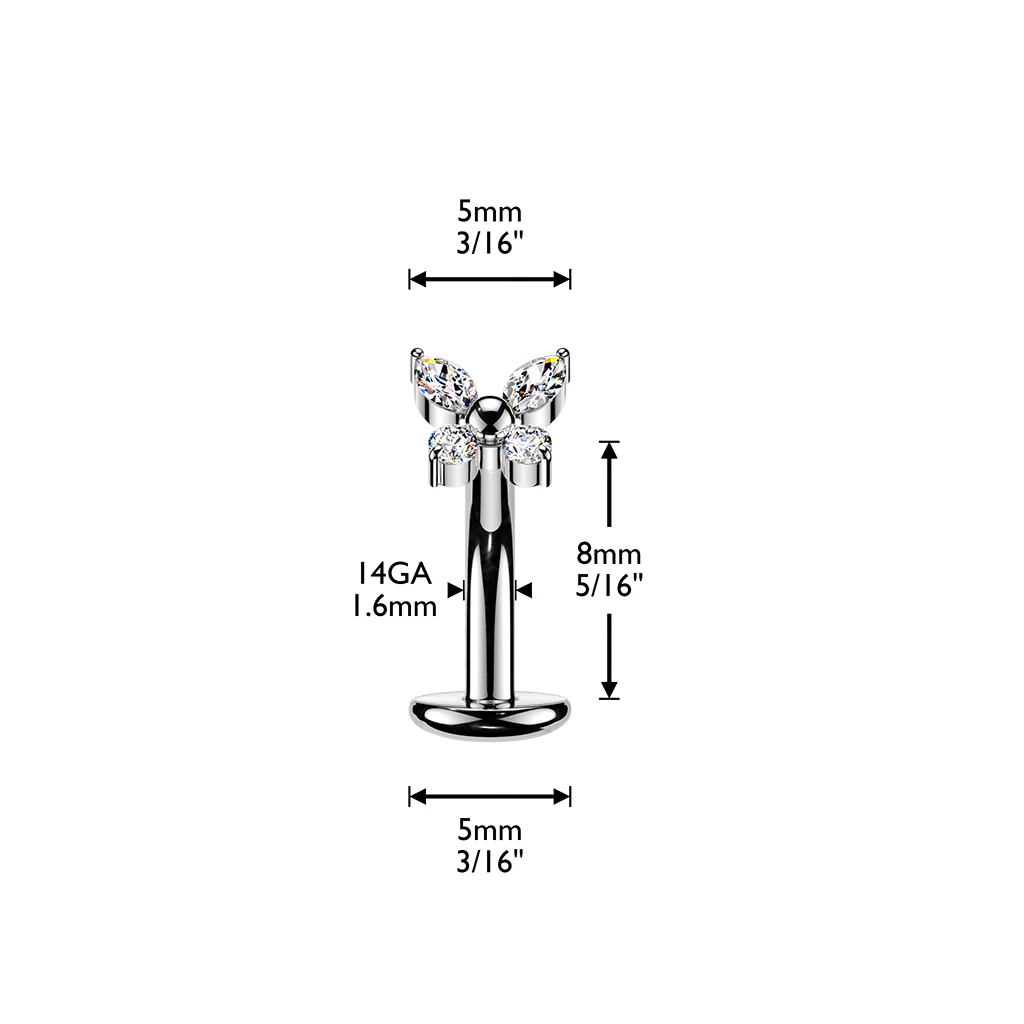 Titanium Threadless Floating Convex Base Butterfly CZ Top Belly Button Ring - Image 4