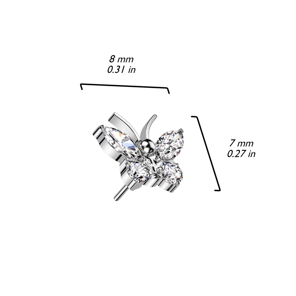 Titanium Threadless Floating Convex Base Butterfly Top Belly Button Ring - Image 3