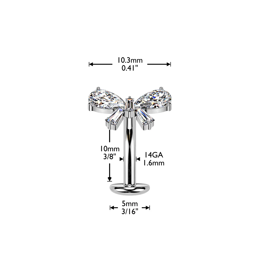 Titanium Threadless Floating Convex Base CZ Bow Top Belly Button Ring - Image 4