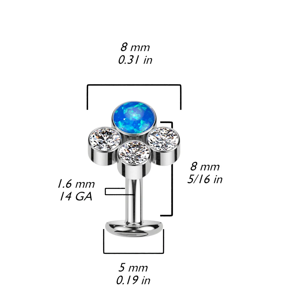Titanium Threadless Floating Convex Base 3 CZ & Opal Top Belly Button Ring - Image 3