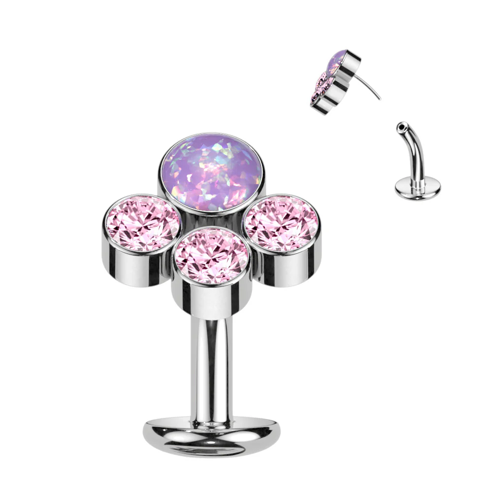 Titanium Threadless Floating Convex Base 3 CZ & Opal Top Belly Button Ring - Image 5