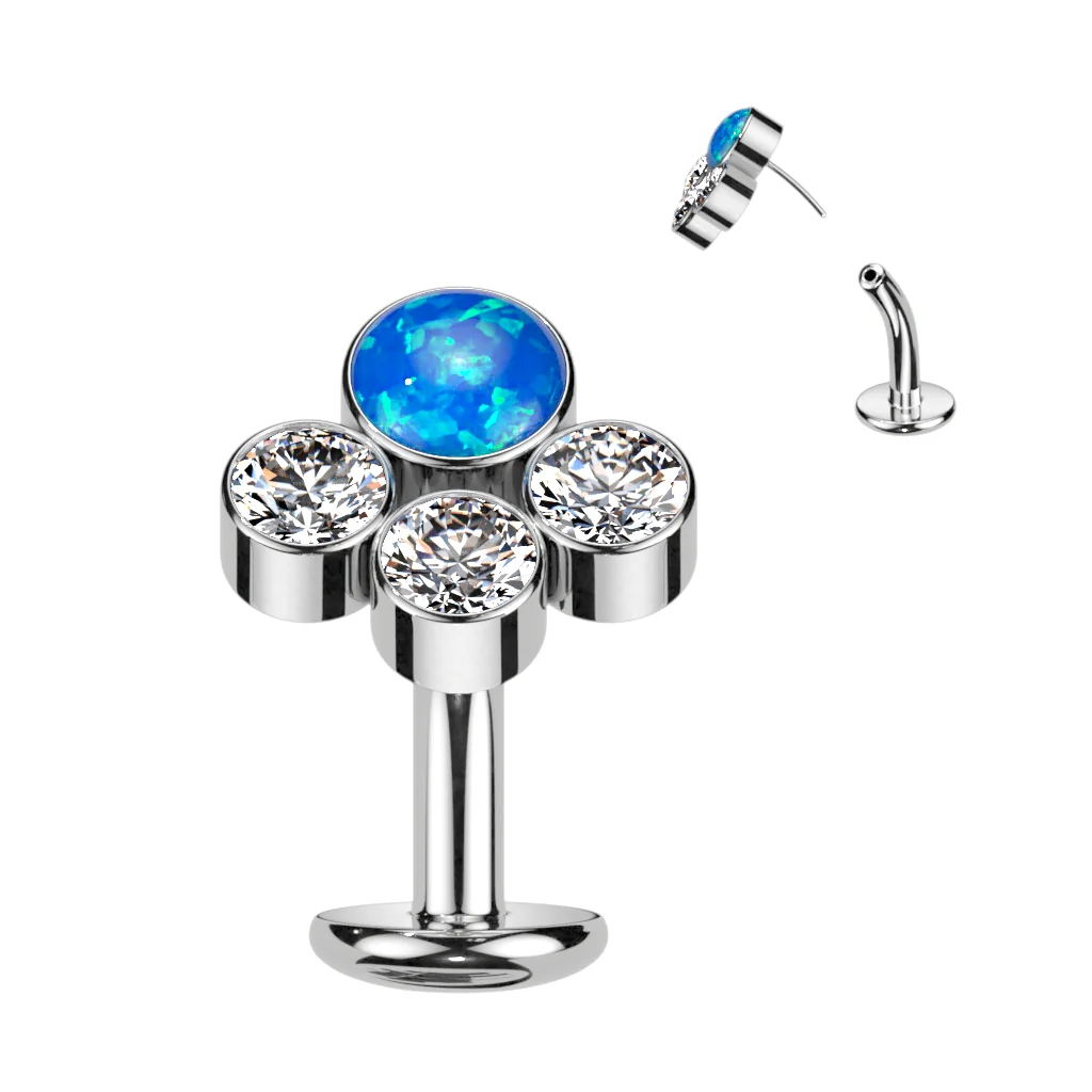 Titanium Threadless Floating Convex Base 3 CZ & Opal Top Belly Button Ring - Image 6