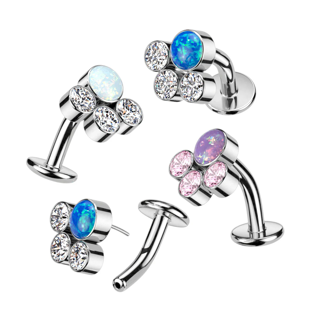 Titanium Threadless Floating Convex Base 3 CZ & Opal Top Belly Button Ring - Image 7