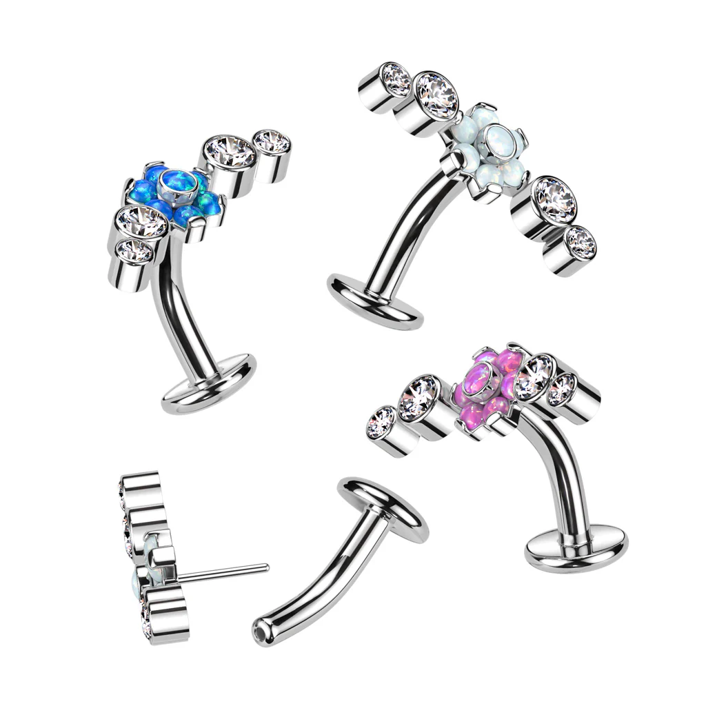 Titanium Threadless Floating Opal Flower Top Belly Button Ring