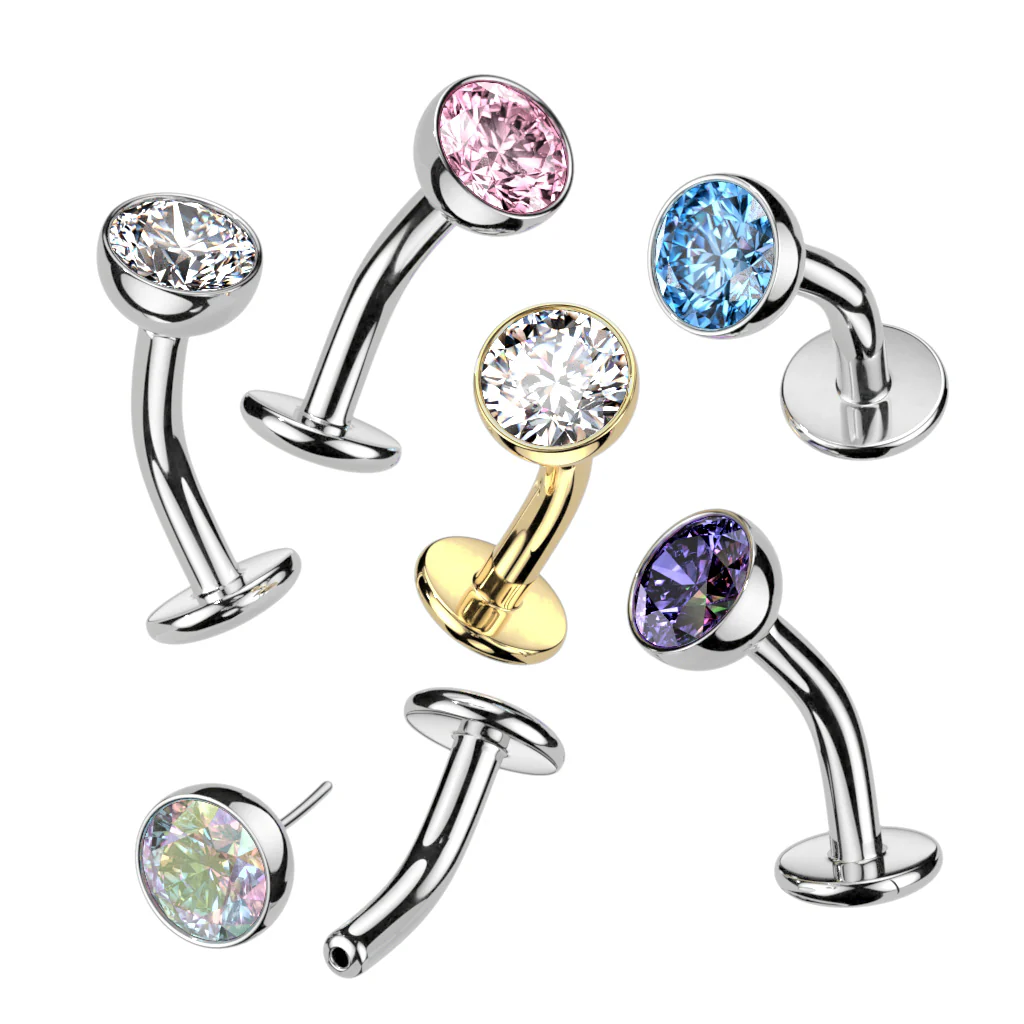Titanium Threadless Floating Convex Base Bezel CZ Top Belly Button Ring - Image 10