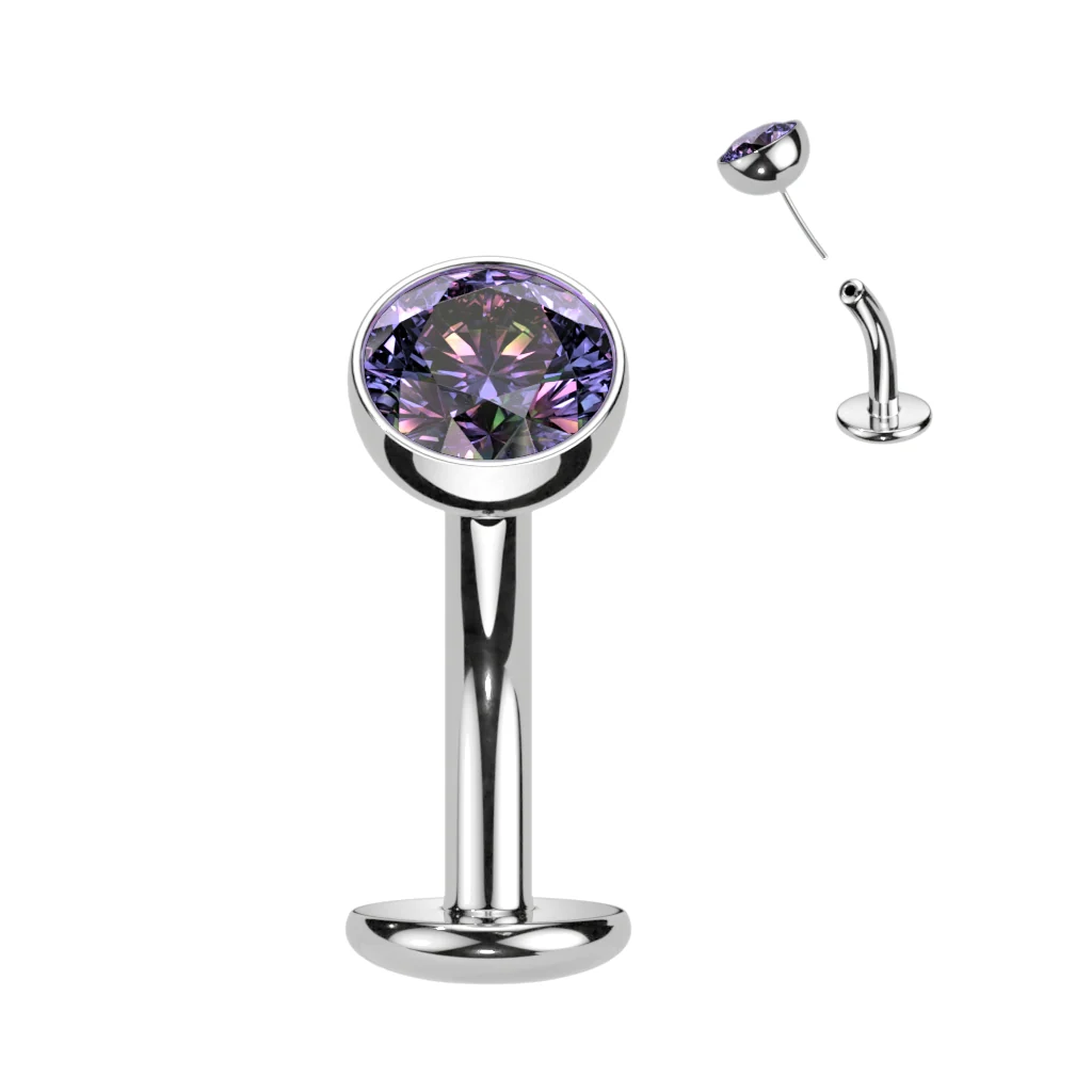 Titanium Threadless Floating Convex Base Bezel CZ Top Belly Button Ring - Image 4
