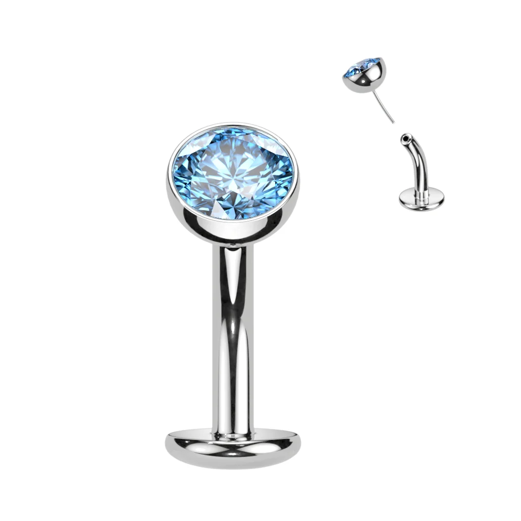 Titanium Threadless Floating Convex Base Bezel CZ Top Belly Button Ring - Image 5